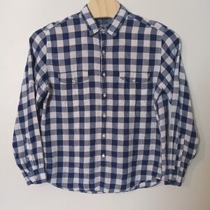 J Crew Irish Linen Baird McNutt Buffalo Check Roll Tab Shirt Navy White XL 22528